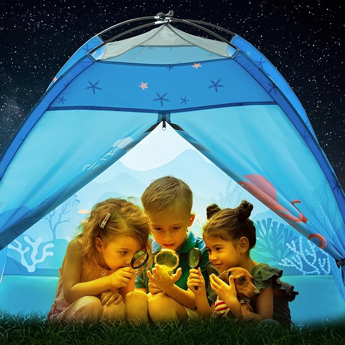 Undersea World Kids Play Tent, Kids Play Tent Foldable Pop Up Indoor Outdoor Party Undersea World Playhouse Tent Toy for Boys Girls-47 * 47 * 41 (Blue)