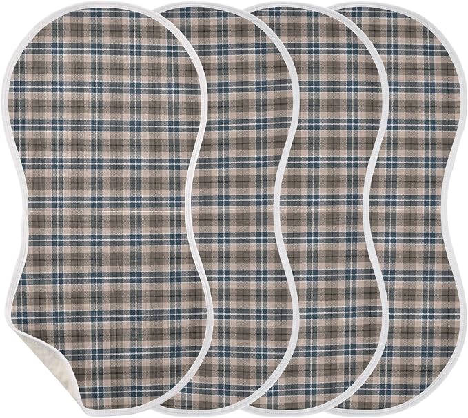 Brown Plaid Checkered Baby Muslin Burp Cloths Set of 4 Geometric Gingham Muslin Washcloths Rustic Patch Milk Spit Up Rags Soft Newborn Towel for Unisex Boys and Girls, 22 x 11 Inch