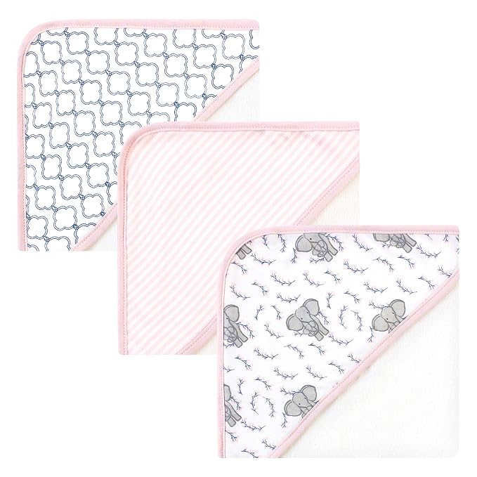 Touched by Nature Unisex Baby Organic Cotton Hooded Towels, Pink Elephant, One Size