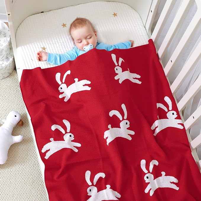 Hadetoto Baby Blankets for Boys and Girls, Newborn Knitted Cotton Swaddle Blankets Neutral Crochet Receiving Blanket, Baby Essentials, Registry & Gift, 40 x 30 inches