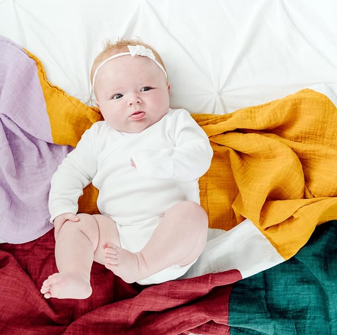 Goobie Baby Organic Muslin Swaddle Blanket, 100% Certified Organic Cotton, Ultra Soft & Breathable, Oversized 47 X 47 Inches for Easy Swaddling, Multi-Use Blanket for Nursing & More (Unity)