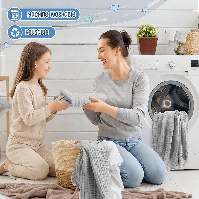 Breling 3 Pcs Muslin Hooded Baby Towels, 32 x 32 Inch 100% Muslin Cotton Newborn Bath Towel Absorbent Blankets Bath Essentials Registry Gift for Newborn, Infant Baby, Toddlers (Light Gray)