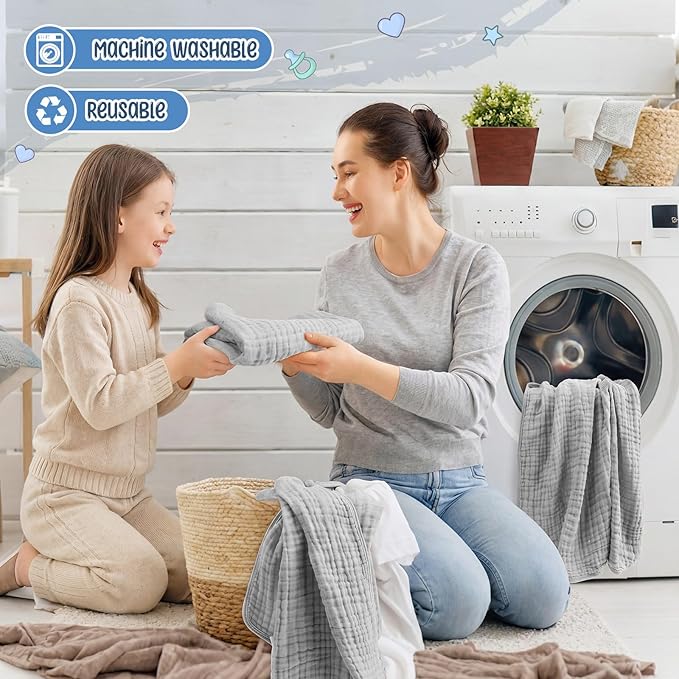 Breling 6 Pcs Muslin Hooded Baby Towels, 32 x 32 Inch 100% Muslin Cotton Newborn Bath Towel Absorbent Blankets Bath Essentials Registry Gift for Newborn, Infant Baby, Toddlers (Light Gray)