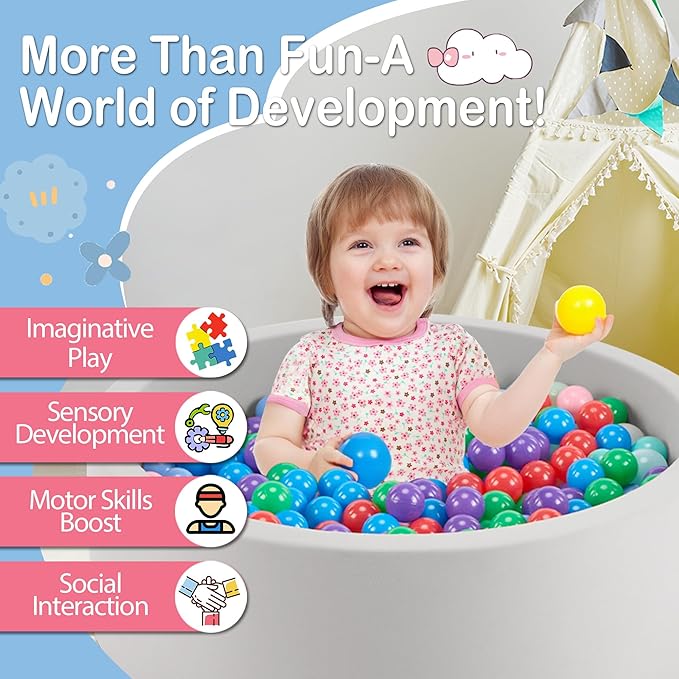 47.2" x 15.7" Foam Ball Pit for Toddlers, Baby Round Balls Pool for Babies 1-3, Kids Play Ball Pits for Boys and Girls, Balls Not Included, Grey