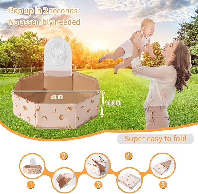 GOGOSO Foldable Ball Pit for Toddlers Large Soft Indoor Outdoor Pop Up Baby Kids Infant Ballpit Big Collapsible Puppy Dog Cat Pits with Basketball Hoop (Balls Not Included) Moon