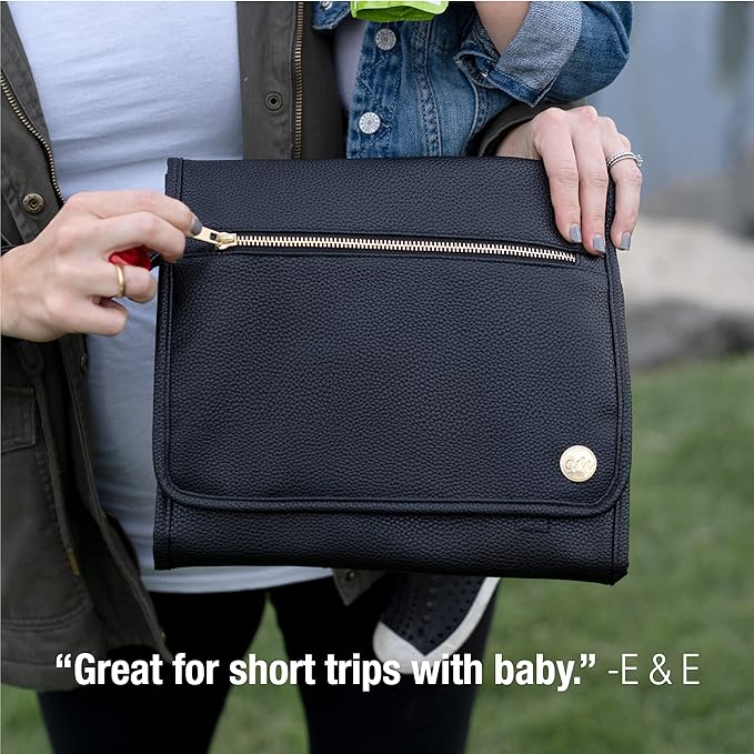 CleverMade Portable Baby Changing Pad Clutch with Wristlet - Premium Foldable Water Resistant Diaper Changing Mat with Storage Pockets for Diapers and Wipes - Black