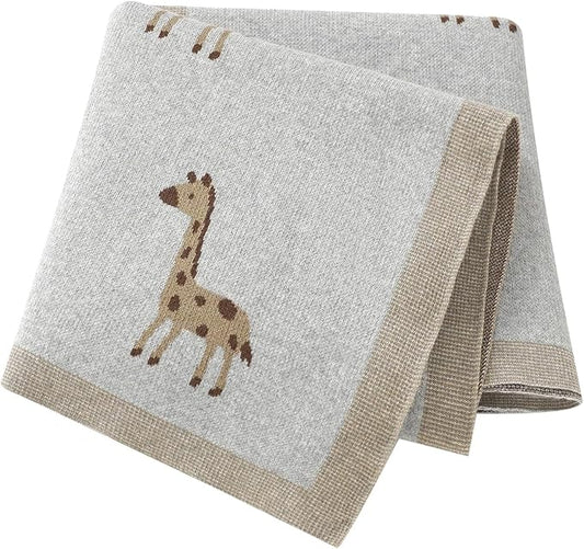 Opewod Soft Cotton Knit Baby Blanket with Cute Deer Print 40x30in Newborn Receiving Blanket Swaddle Cuddle Blanket for Crib, Stroller, or Nursery for Infants & Toddlers Light Grey