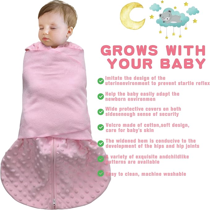 BSTOPPT Fleece Newborn Sleep Sack Baby Swaddle,3-Way Adjustable Wearable Blanket,2 Pack Fleece Swaddling sleeping bag TOG 2.0， (Gray & Pink, 0-3 Months)