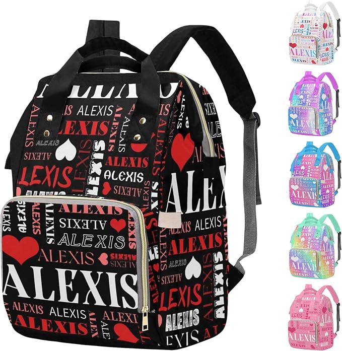 M YESCUSTOM Custom Diaper Bag Backpack for Girls Boys Large Capacity with Pockets Personalized Baby Diaper Bags for Mom Waterproof Nappy Baby Bag with Name Mothers Day Gift Black Red Heart