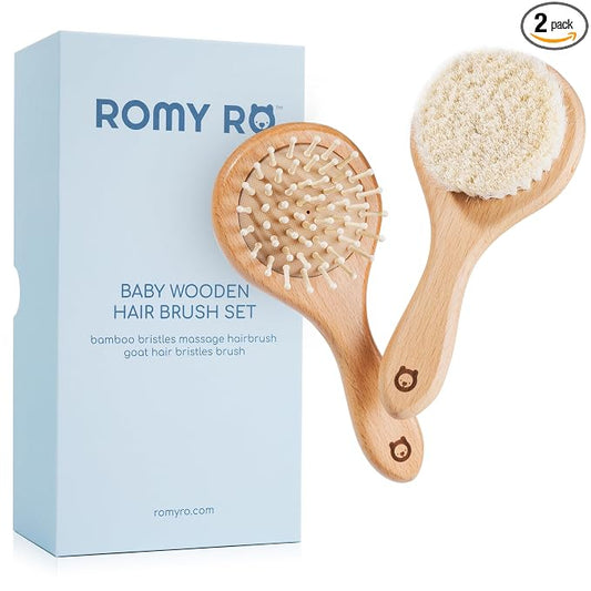 Baby Wooden Hair Brush Set - Premium Baby Brushes - Soft Natural Bristles - Organic Baby Products - Perfect Baby Registry Gift - Cradle Cap Brush - Newborns & Toddlers