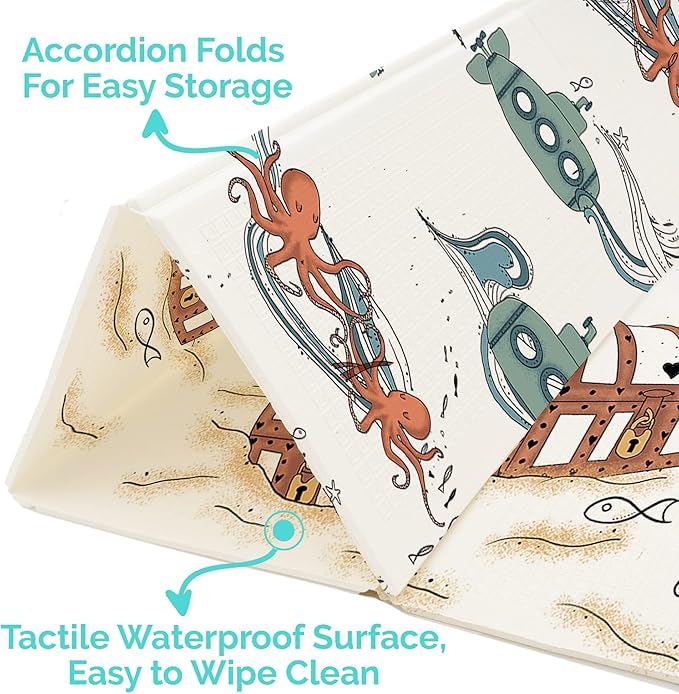 JumpOff Jo Foldable Foam Play Mat ??Large Waterproof Baby & Toddler Activity Floor Mat, Double-Sided 70 x 59 Inch Play Surface