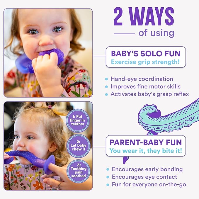 ??Made in USA Medical Grade Silicone Teether for Infants ??Multi-Stage Molar Relief & Interactive Parent-Finger Fit ??0-24 Months