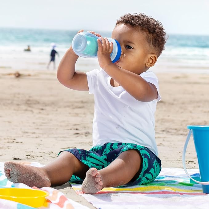 Chicco Double-Wall Insulated Sippy Cup with Bite-Proof Rim Spout and Spill-Free Lid 9oz. | Top-Rack Dishwasher Safe | Easy to Hold Ergonomic Indents | Blue/Teal Ombre, 2pk | 12+ months