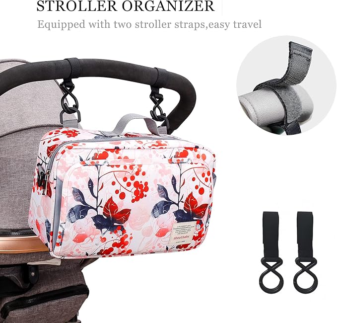 SONARIN Pram Buggy Bag Organiser & Stroller Organiser,Large Stroller Storage with Deep Cup Holder,2 x Pram Hooks,Shoulder Strap Used as Carry-On Handbag,Universal Fit All Buggy Models(Pink)