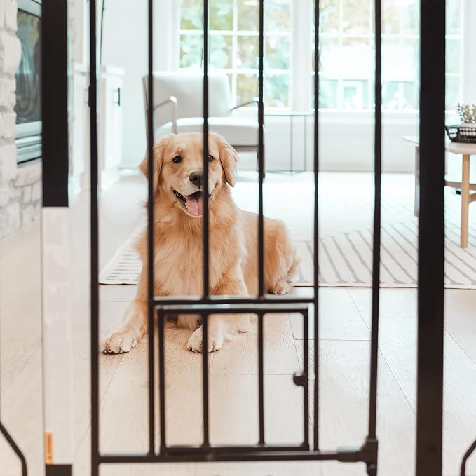 Carlson 36" Extra Tall Walk Through Dog Gate for Doorways & Bottom of Stairs, Metal Pet Gate with Small Pet Door, Expands 29.5”–36.5”, Black