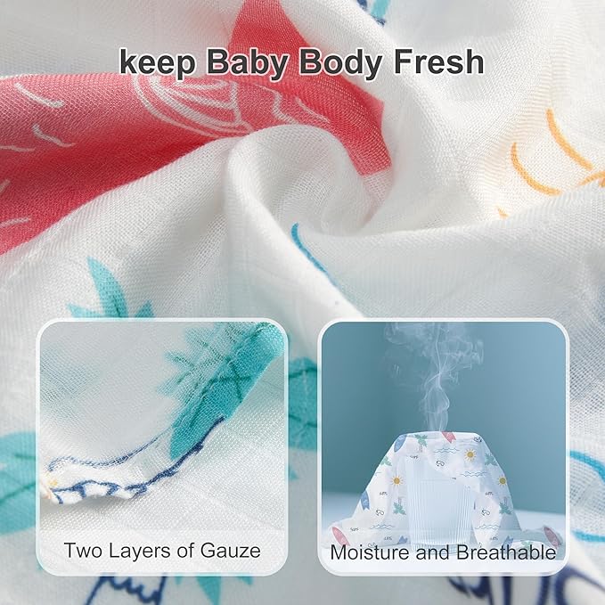 Muslin Swaddle Blankets for Newborn, 4 Pack Large 47"x47" Soft Breathable Bamboo Cotton Baby Blanket, Lightweight Receiving Blanket for Boys and Girls, Ocean Adventure