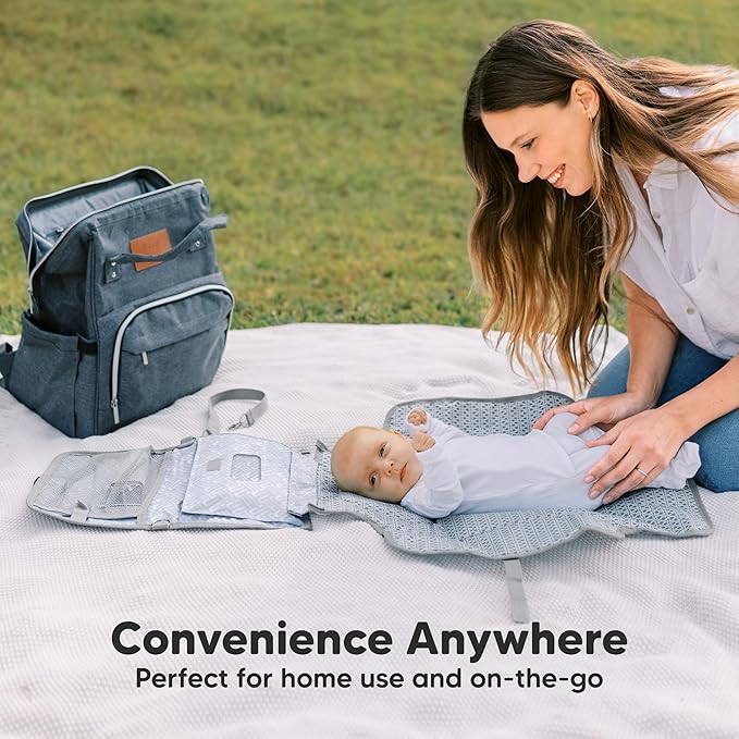 KeaBabies Portable Diaper Changing Pad, Travel, Car - Large Waterproof Baby Changing Mat, Wipeable, Padded, On The Go Travel Diaper Clutch Bag, Easy to Use Pockets for Newborn Essentials (Prairie)