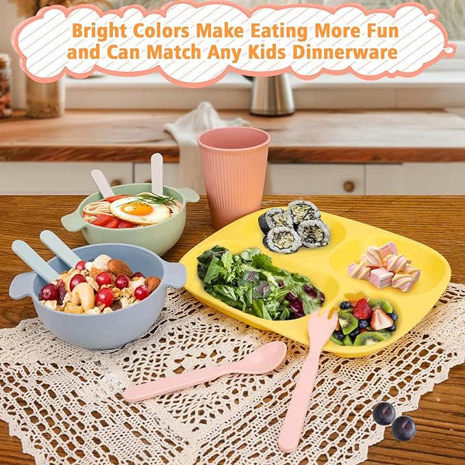 Shopwithgreen Bamboo Toddler Utensils Set, Baby Kids Toddler Spoons and Forks Set, BPA Free Reusable Cutlery Set| Dishwasher Safe, Child and Baby Self Feeding for Dinner, Dessert, Soup,10 Pack