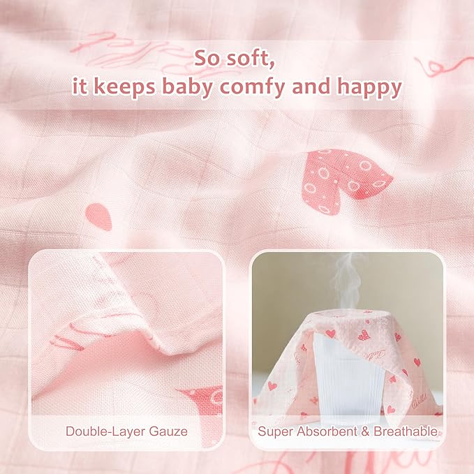 Muslin Swaddle Blankets for Newborn, Large 47"x47" Soft Breathable Bamboo Cotton Baby Blanket, Lightweight Receiving Blanket for Boys and Girls, Soft Ballet