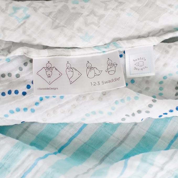 SwaddleDesigns Marquisette Receiving Swaddle Blanket for Baby Boys & Girls, Soft Premium Cotton Muslin, Best Shower Gift, Elephant and Pastel Blue Chickies, Parent Picks Award Winner Small