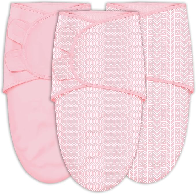 SWEET DOLPHIN 3-Pack Baby Swaddle Sleep Sacks - Newborn Swaddle Blanket with Soft Cotton - Ergonomic Wrap for Boys and Girls, 0-3 Months, Pink