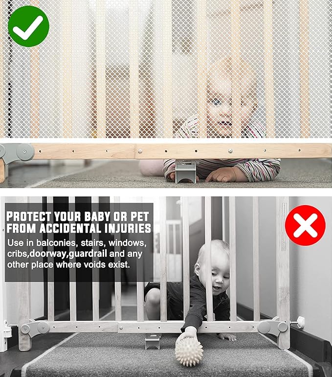 Baby Gate for Stairs, Banister Guard for Kids, Pets, Toys, 32.8ft L x 2.66 ft H, Mesh Netting Safety Net for Balcony Rail Stair, Stairway Net Baby Safety Products for Indoor & Outdoor (White)
