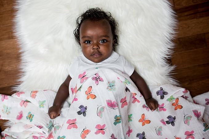 Lulujo Baby Swaddle Blanket| Unisex Softest 100% Cotton Muslin Swaddle Blanket| Neutral Receiving Blanket for Girls & Boys | 47in x 47in Butterfly