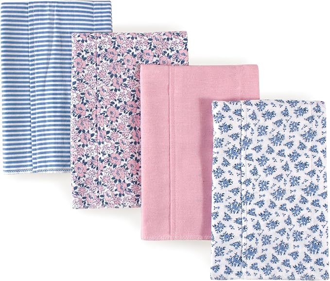 Hudson Baby Cotton Poly Flannel Burp Cloths Multipack, Classic Floral 8-Pack, One Size
