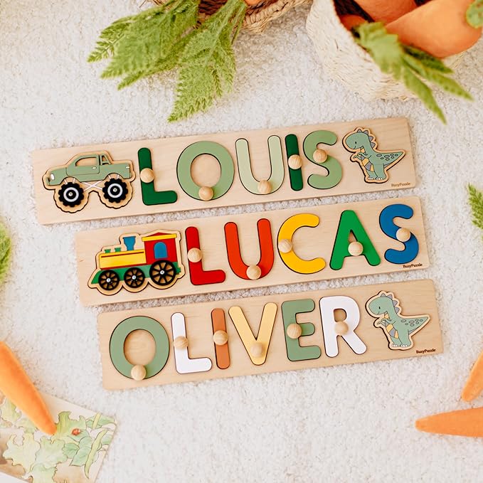 Personalized Name Puzzle Montessori Toys Nursery Decor Customized Puzzle Educational Toy for a 1 Year Old Gifts Kids Name Sign for Nursery Easter Present for Baby (Rainbow)