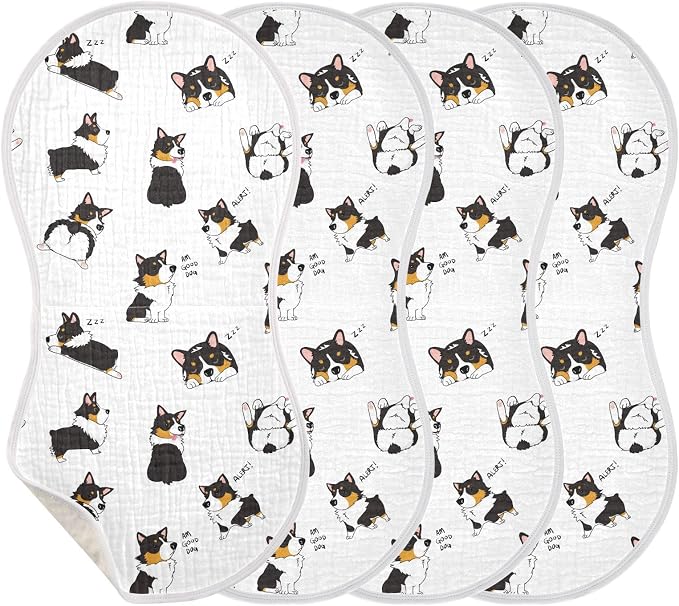 vvfelixl Burp Cloths Pembroke Welsh Corgi Tricolor Dog Seamless Pattern for Baby Boy Girls Baby Washcloths Burp Rags 1 Pack
