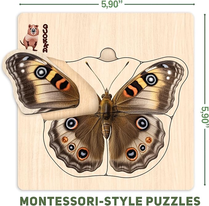 QUOKKA Wooden Puzzles for Toddlers 1-3 - Animal and Birds Learning Toy for Kids - Birds, Animals, Fish, Buttefly Montessory Toys