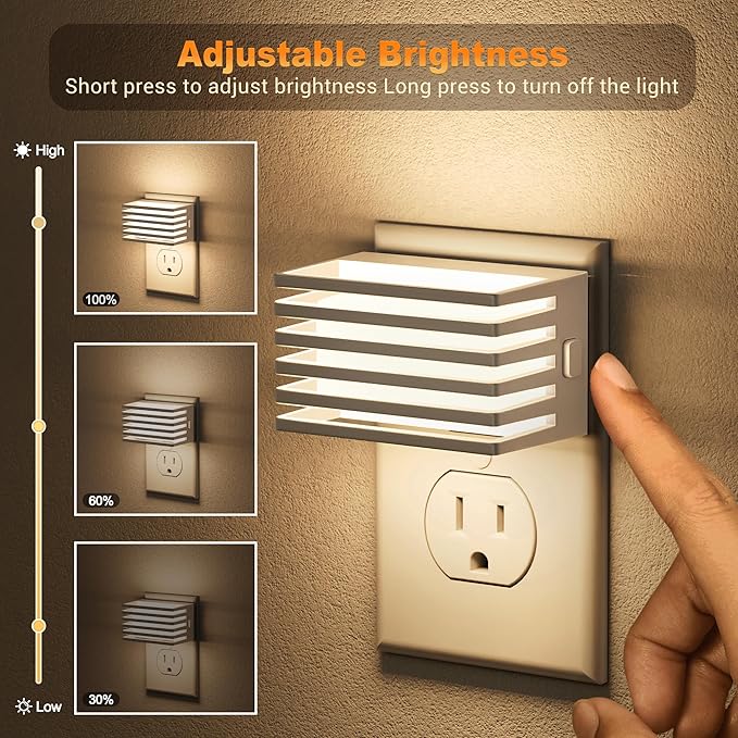JandCase LED Night Light, Night Lights Plug into Wall with Dusk to Dawn Sensor, Dimmable Plug in Night Light, Adjustable Brightness, 3000K Soft White Nightlight for Bedroom Bathroom Hallway [2 Pack]
