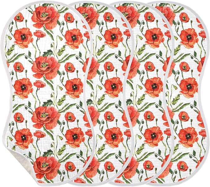 vvfelixl Muslin Burp Cloths Wildflower Poppy Flower Baby Washcloths for Baby Girl Boys 2 Pack