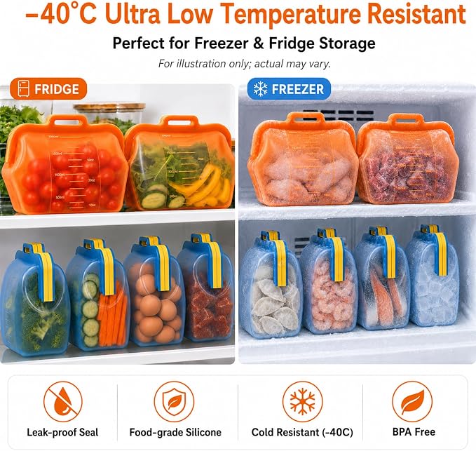 Reusable Silicone Food Storage Bags, Magnetic Seal Reusable Storage Bags, Stand Up Silicone Freezer Bags for Food, Fruit, Snack, Sandwich, Meal Prep, Dishwasher Safe, 50oz, 1 Pack