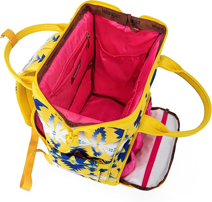 Wrangler Aztec Backpack Organized Daypack Travel Baby Bag with Stroller Strap and Side Bottle Pockets