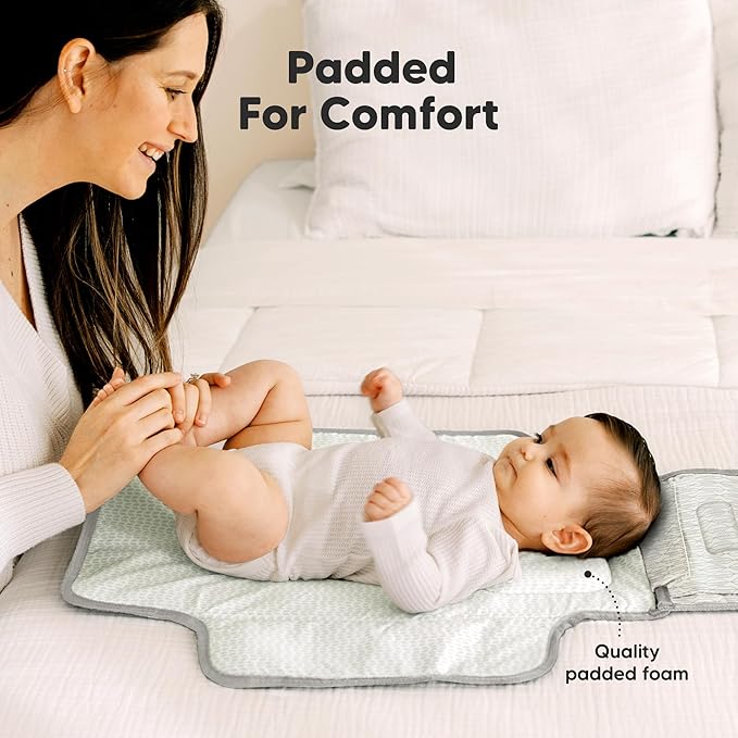 KeaBabies Portable Diaper Changing Pad, Travel, Car - Large Waterproof Baby Changing Mat, Wipeable, Padded, On The Go Travel Diaper Clutch Bag, Easy to Use Pockets for Newborn Essentials (Prism)