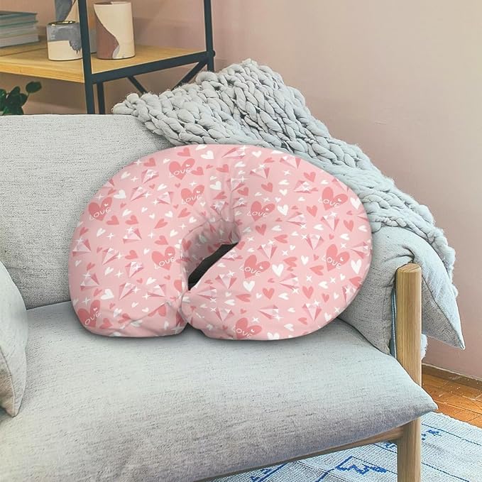 Pink Love Heart Pillow Cover for Infant Snug Neutral Breastfeeding Pillow Cover for Baby Boy Girl,Lightweight Nursing Pillow Case for Bottle Feeding Cushion Cover