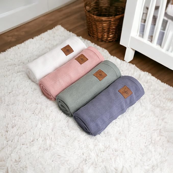 Dua 100% Tencel Baby Blanket 30x40 in, White, Oeko-Tex Certified, Silky Soft Knit, Thermal-Regulating Swaddle and Receiving Blanket for Newborns
