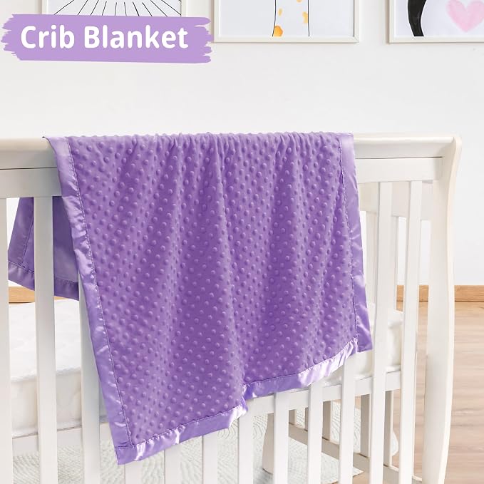 Pro Goleem Baby Soft Minky Dot Blanket with Silky Satin Backing Baby Gifts for Boys and Girls (Purple, 30’’ x 40’’)