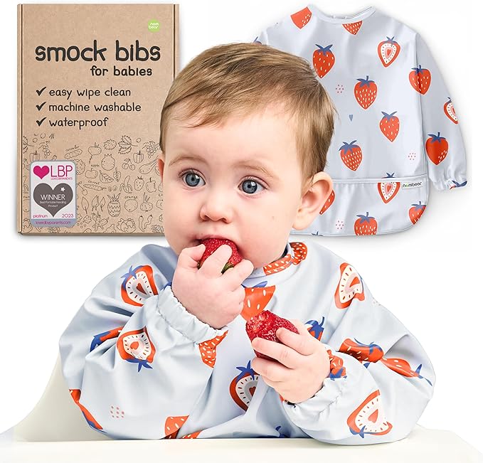 Waterproof Smock Baby Bibs for Eating (Boy or Girl 6-24 Months) - Toddler Long Sleeve Bib for Baby Led Weaning