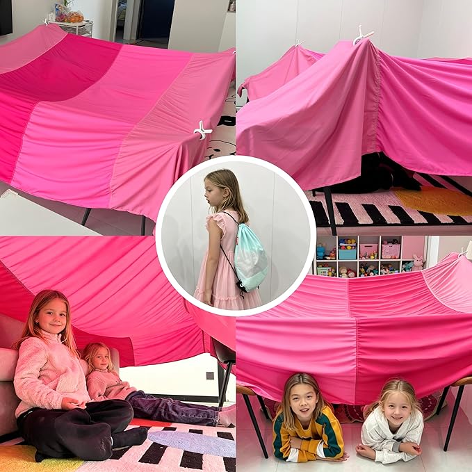 Magic Fort Building Kit for Kids - Large Lightweight Blanket Fort Making Kit Clips with CPC Certification - Portable Playhouse Play Tent Fort - Indoor/Outdoor Girls/Boys Toys Ages 4-5 6 7 8-12