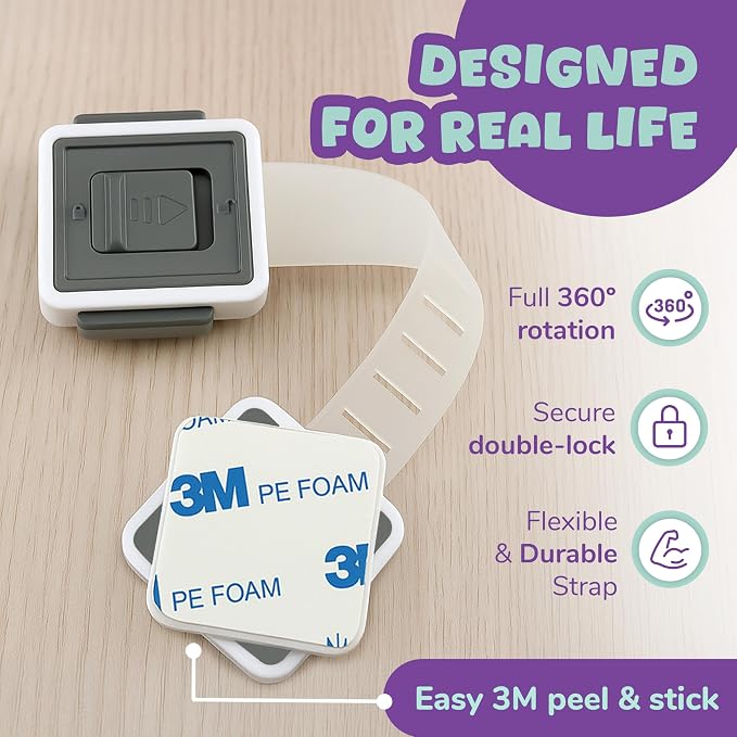 6 Pack Upgraded Baby Proofing Cabinet Latch Locks - No Drilling or Tools Required, Children Proof Cupboard Drawers Latches, Works with Most Cabinets and Drawers - Adhesive Easy Installation