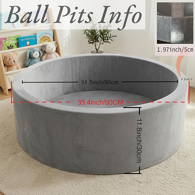 Foam Baby Ball Pit, 35.4"x 11.8" Ball Pits for Toddlers, Soft Round Kiddie Playpen Ball Pool for Kids with Soft Memory Sponge, Ideal Gift for Babies Indoor and Outdoor Game,Grey(Balls not Included)