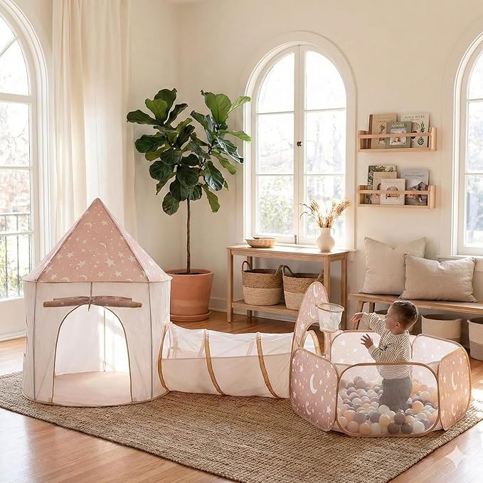 3 in 1 Kids Play Tent with Tunnel, Pop Up Play Tent with Ball Pits for Toddlers Tunnel Toys for Toddlers 1 2 3 Year Birthday Gift, Toddler Tents Indoor/Outdoor Playhouse