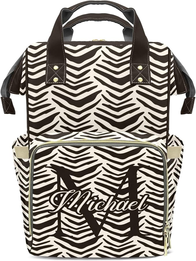 Custom Diaper Backpack, Upgraded Large Capacity, Personalized with Name, Multifunction Mommy Bag, Boys & Girls, Zebra