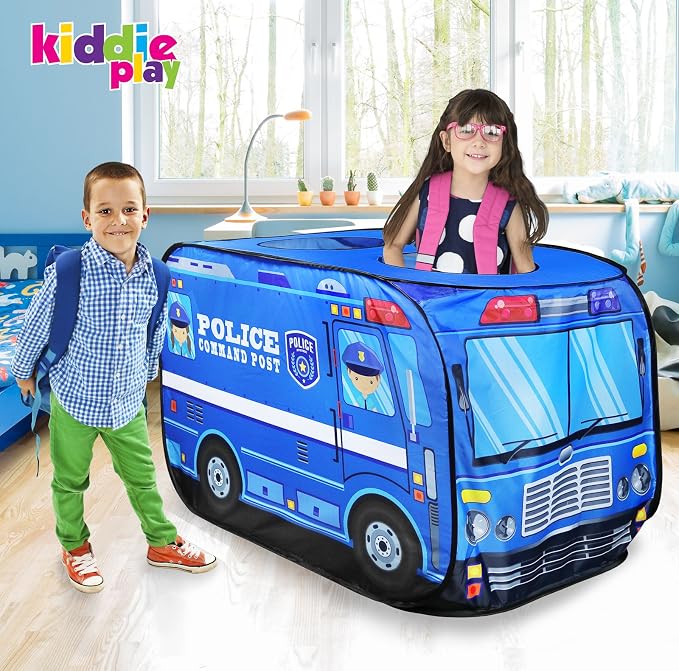Kiddie Play Pop Up Play Tent for Kids Police Car Playhouse for Boys & Girls Indoor Outdoor Toy