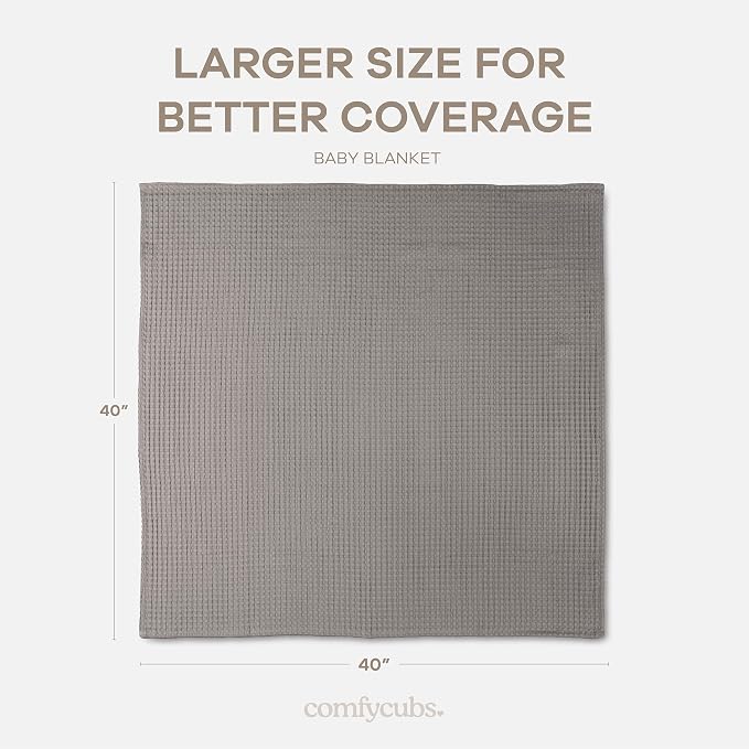 Comfy Cubs Waffle Weave Baby Blanket - 40” x 40” Cotton Blanket with Textured Design - Lightweight Swaddle for Bed, Crib, Stroller, or Couch - Soft and Cozy Cover for Toddlers, Boys & Girls - Charcoal
