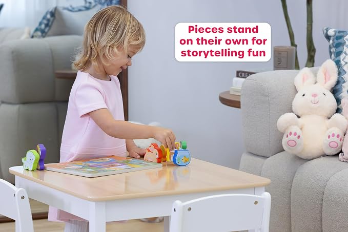 Jasey's Toy Chest Wooden Pets Puzzle & Play Set | 9-Piece Chunky Animal Puzzle with Board | Educational Toy for Toddlers Ages 12+ Months