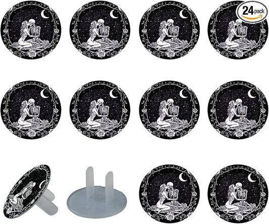 24 Packs Skull Kissing under the Moon Outlet Covers Child Proofing, Child Proof Socket Plug Covers, 2-Prong Wall Plug Plate Caps for Kids Room, Home, Bedroom, Kitchen