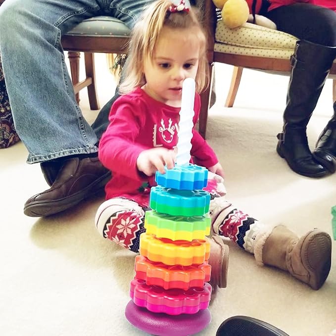 Baby Spinning Toy, Stacking Toy for Babies and Toddlers, Educational Toddler Learning Toys, Rainbow Spinning Wheel Toy for Focus, Dexterity, Brain Development, Interactive Learning stacking toys